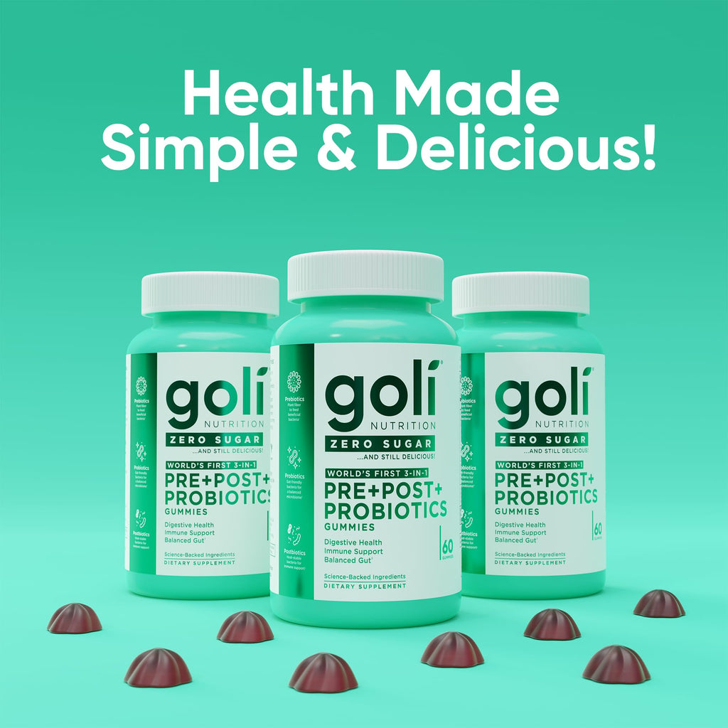 Goli Zero Sugar Pre Pro Postbiotic Gummies - Worlds First 3-in-1 with DE111, XOS, MCC1849 - No Sugar Alcohols - Vegan, Keto-Friendly, Non-GMO