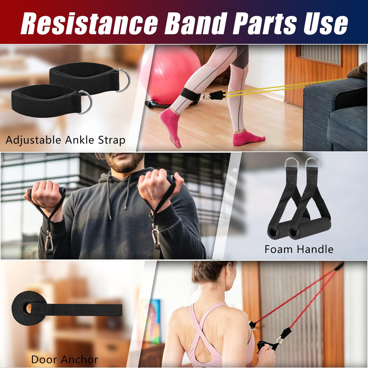 Resistance Bands with Handles, 5-Level Exercise Bands with Handles