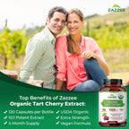 Zazzee USDA Organic Tart Cherry 10:1 Extract, 120 Capsules, 4 Month Supply | Vegan, Montmorency Cherry, Daily Wellness Antioxidant Support, Organic Herbal Supplement, All-Natural, Non-GMO, Made in USA