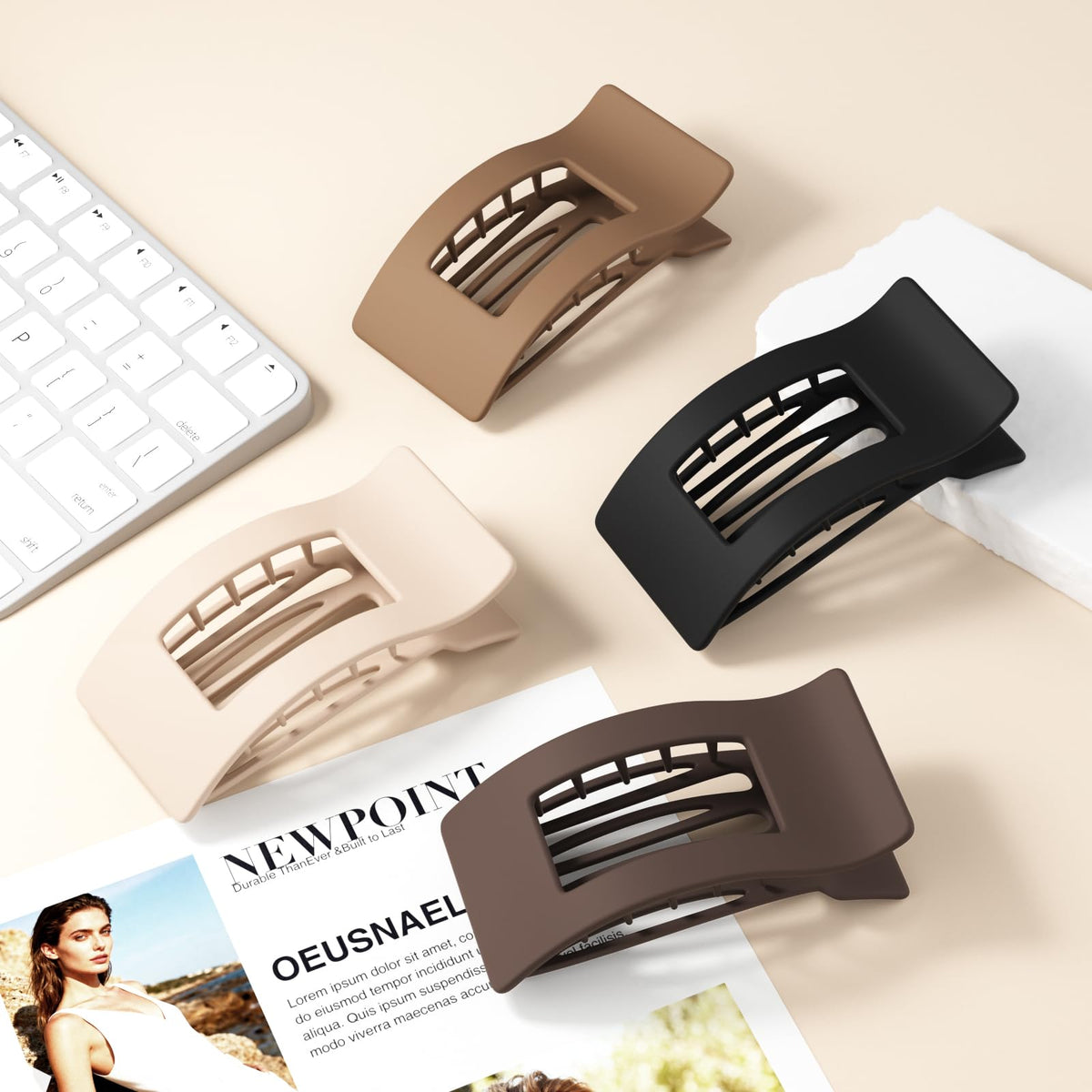 Set of four premium imported large flat hair clips in neutral colors, perfect for stylish hair management.