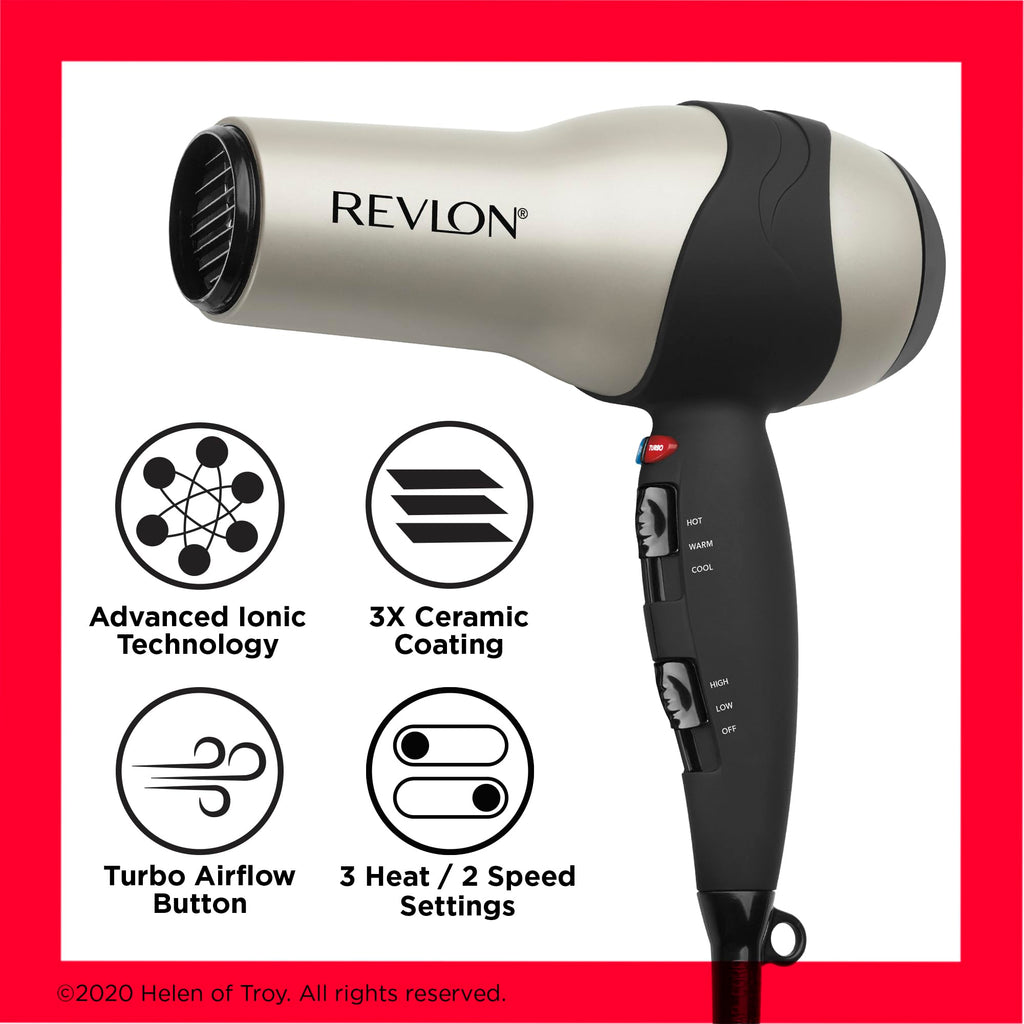 REVLON Turbo Hair Dryer | 1875 Watts of Maximum Shine, Fast Dry (Silver) | Built for Speed, Style & Shine, Fast Drying, Reduces Frizz, 3X Ceramic Coating