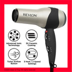 REVLON Turbo Hair Dryer | 1875 Watts of Maximum Shine, Fast Dry (Silver) | Built for Speed, Style & Shine, Fast Drying, Reduces Frizz, 3X Ceramic Coating