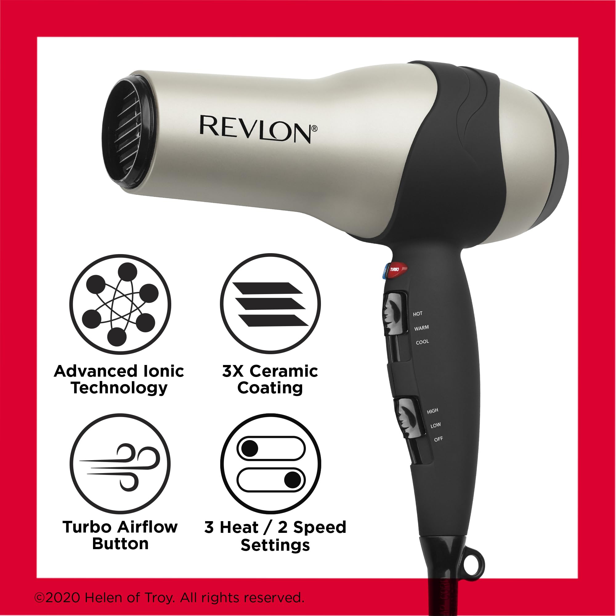 REVLON Turbo Hair Dryer | 1875 Watts of Maximum Shine, Fast Dry (Silver) | Built for Speed, Style & Shine, Fast Drying, Reduces Frizz, 3X Ceramic Coating