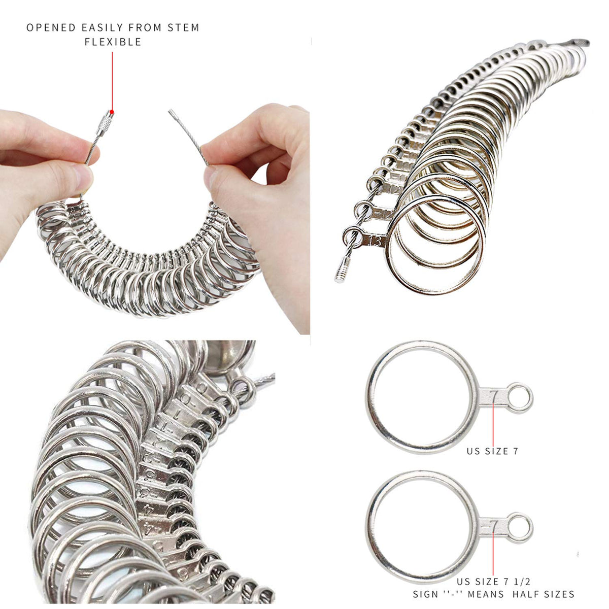 NIUPIKA Ring Sizer Measuring Tool Ring Mandrel Ring Measurer Ring Sizing Kit Measure Finger Size Measurement Tool Set Metal Gauge US Size 1-13 Jewelry Sizers Kit of 27 Pieces