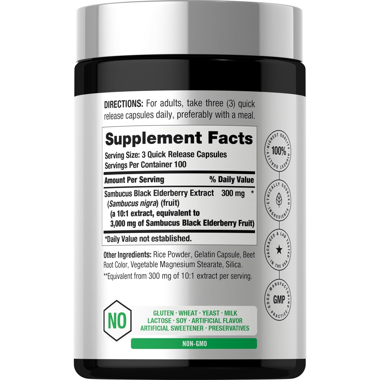 Horbäach Black Elderberry | 300 Capsules | Sambucus Supplement | Non-GMO & Gluten Free