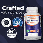 Vitamatic Melatonin 10 mg Fast Dissolve Tablets – Quick-Dissolving Sleep Support Supplement for Adults – Vegetarian, Non-GMO & Gluten-Free – Natural Berry Flavor – 365 Tablets