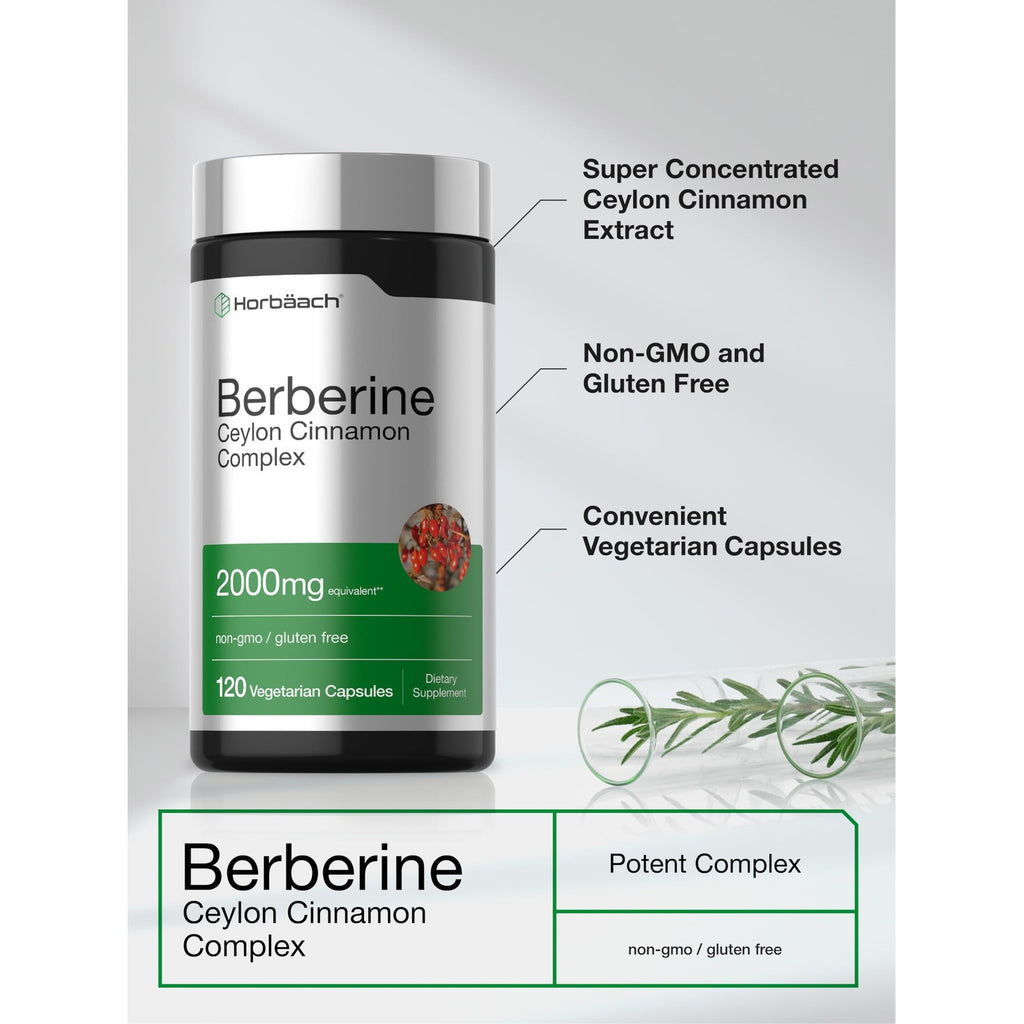 Horbäach Berberine with Ceylon Cinnamon Complex | 120 Veggie Capsules | Vegetarian, Non-GMO & Gluten Free Supplement