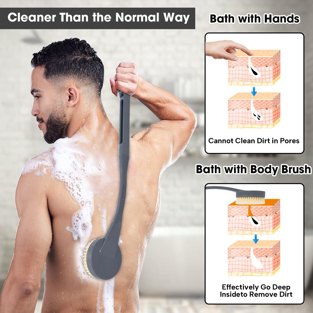 Back Scrubber for Shower,20.5" Long Handle Shower Brush for Body for Deep Clean,Back Brush for Shower for Men Women(Grey)