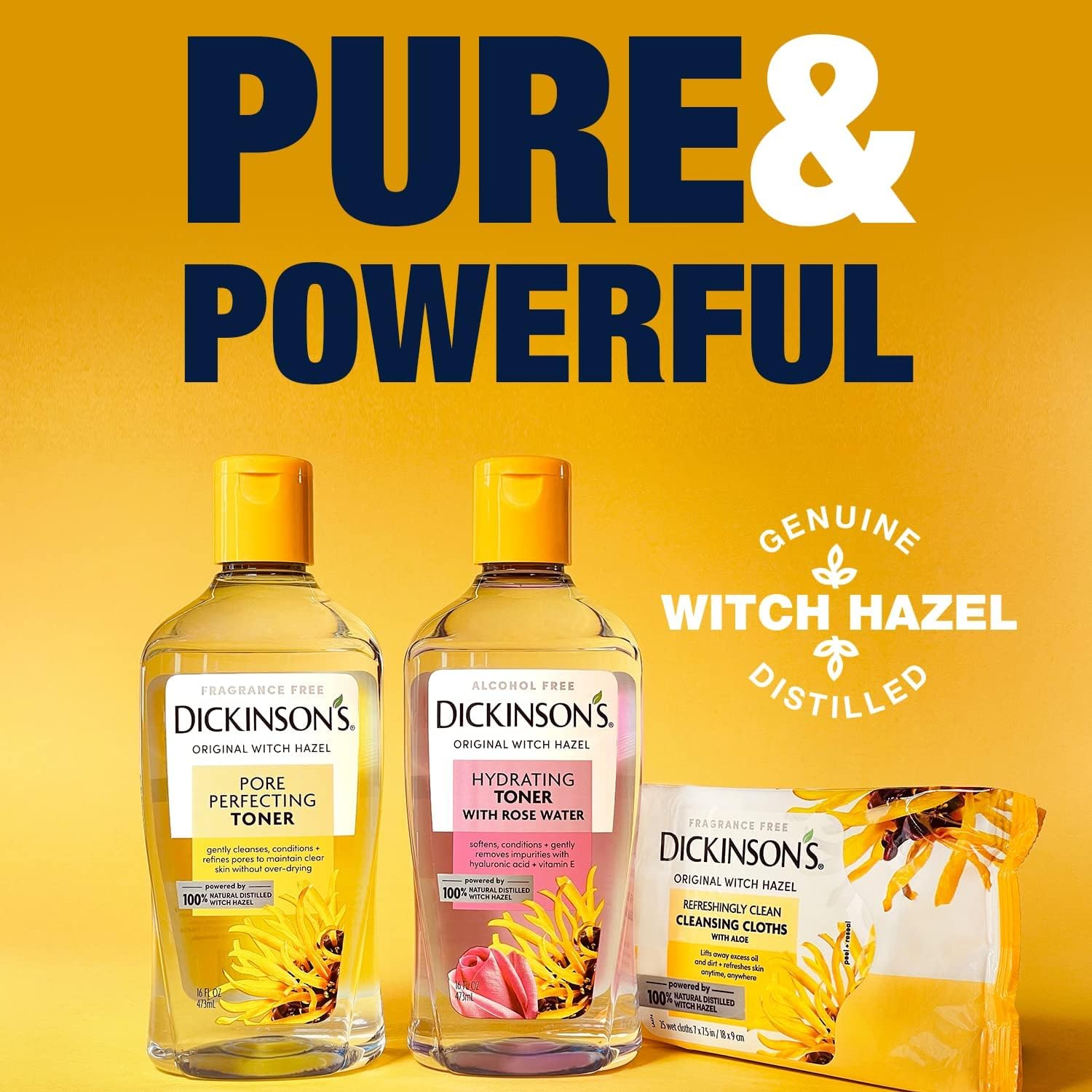 Dickinson's Witch Hazel Pore Perfecting Toner | 16 Fl Oz | 100% Natural Distilled Witch Hazel; America's #1 Toner; Refines Pores, Removes Impurities & Oil