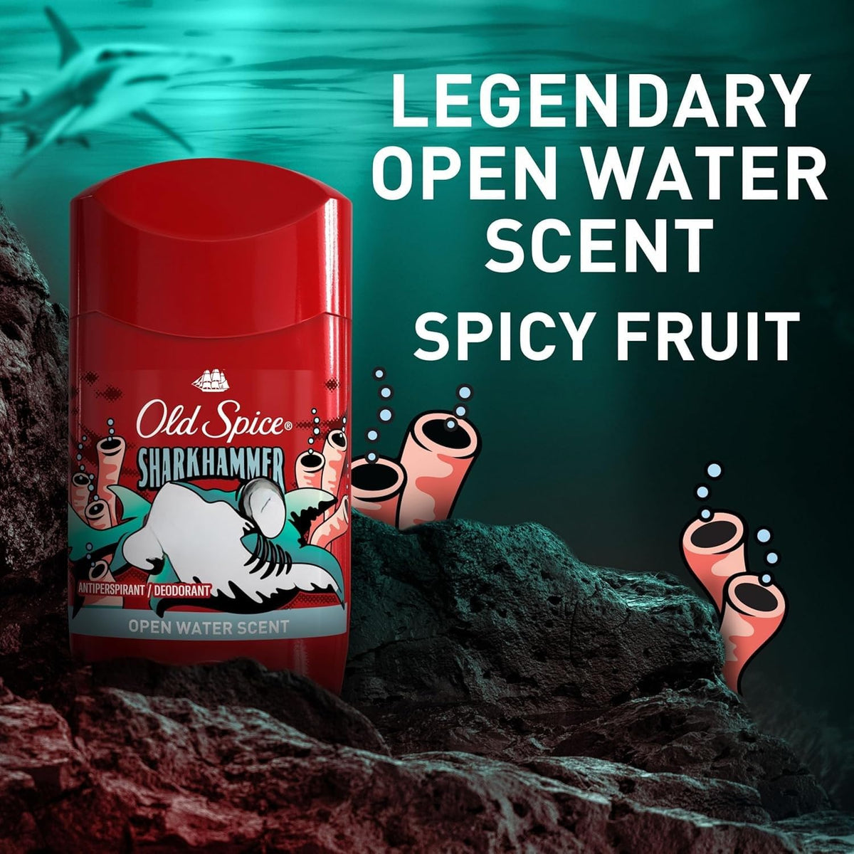 Old Spice Antiperspirant Deodorant for Men, 24/7 Sweat & Odor Protection, Aluminum-Based, Long Lasting Fresh Scent (Open Water/Sharkhammer), 73 g (1 Pack)