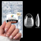 Luckyfairy Extra Short Almond Nail Tips 504pcs Soft Gel Short Nails 12 Size | Pre-Shaped Clear Press On Almond Nails, Half Matte Full Cover Short Nail Tips Acrylic, Natural Almond Shape, Nail Art DIY