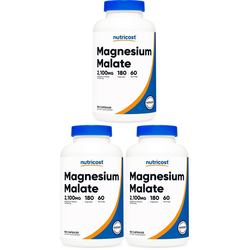 Nutricost Magnesium Malate 2,100mg, 180 Capsules - Vegetarian, Non-GMO, Gluten Free (Pack of 3)