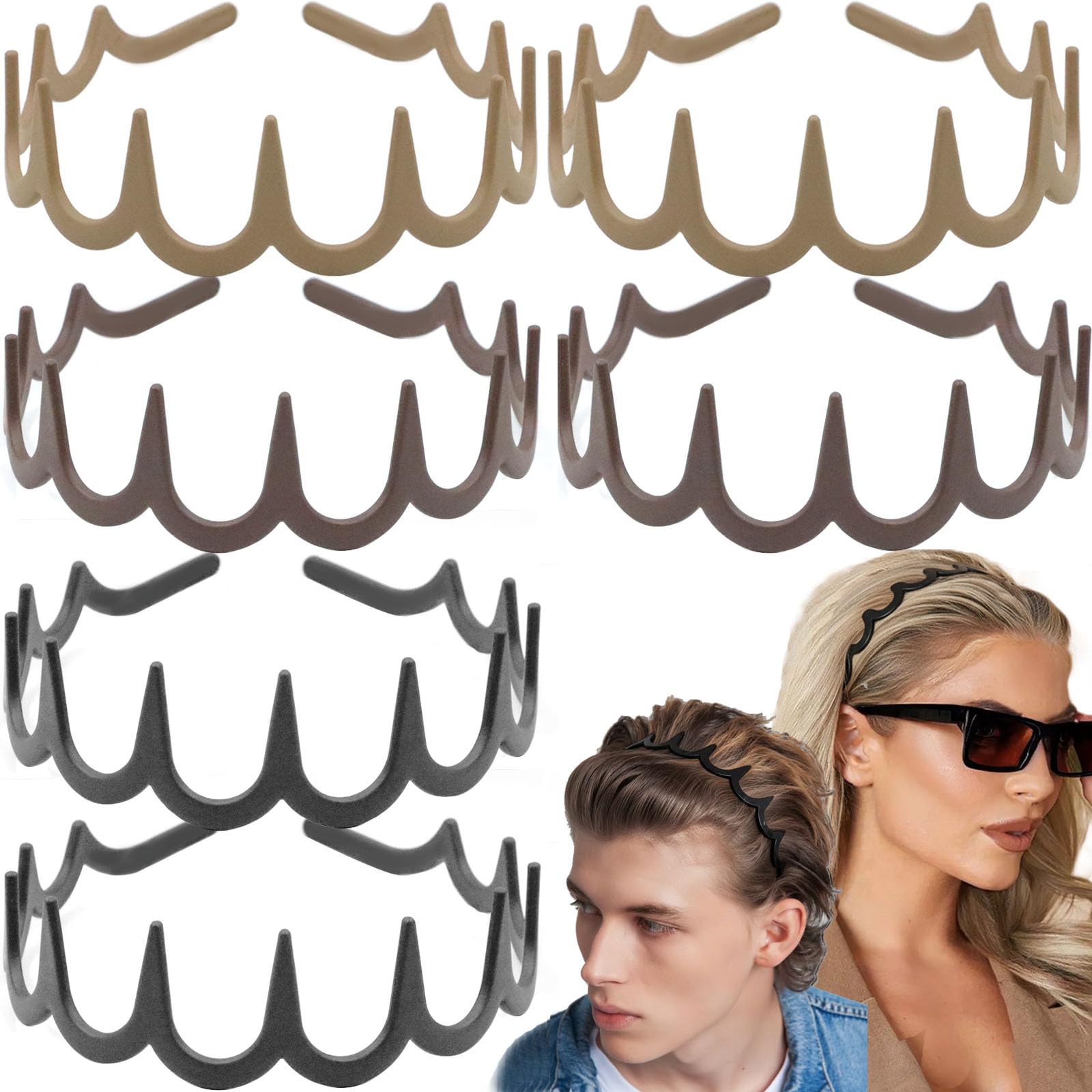 6 PCS Zig Zag Headbands Plastic Wavy Hair Head Band Comb with Teeth Hoop Accessories for Women Men Girls, Matte Morandi