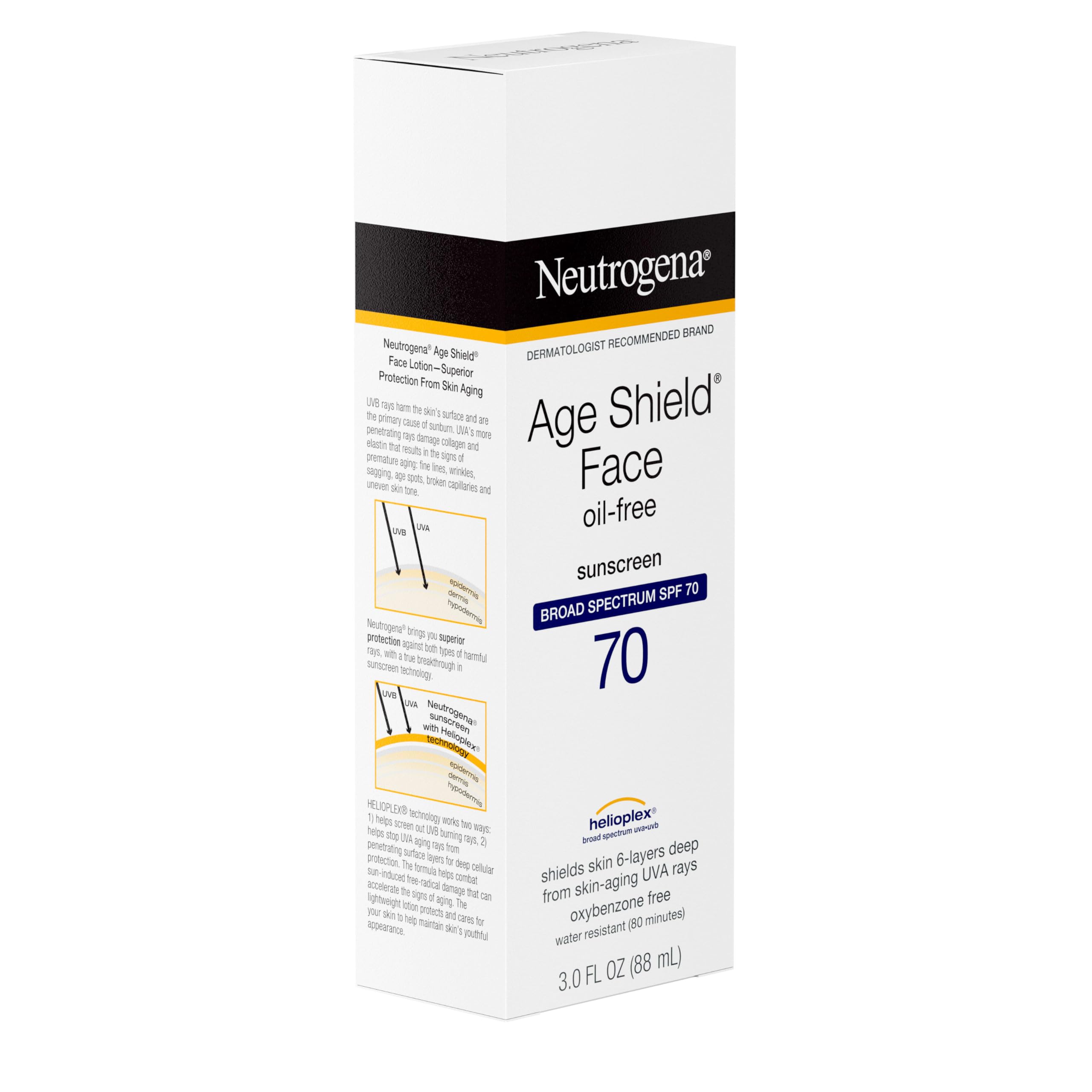Buy now Neutrogena Age Shield Face Oil-Free Sunscreen Lotion with Broad Spectrum SPF 70, Non-Comedogenic Moisturizing Sunscreen to Help Prevent Signs of Aging, PABA-Free, 3 fl. oz. at indiglob india