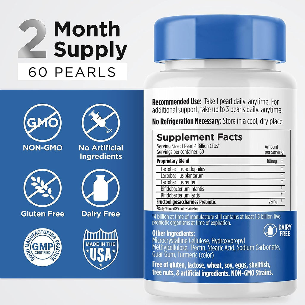 Probiotics for Women & Men - Probiotic & Prebiotics 60-Day Supply | Earth's Pearl - BIO-Tract® Time-Release - 4 Billion CFU - Gut Health Support - Suitable for Kids
