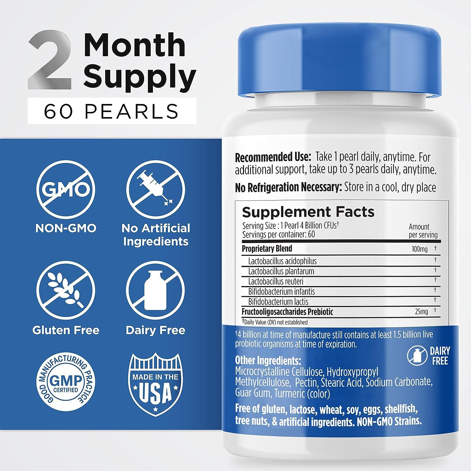 Probiotics for Women & Men - Probiotic & Prebiotics 60-Day Supply | Earth's Pearl - BIO-Tract® Time-Release - 4 Billion CFU - Gut Health Support - Suitable for Kids