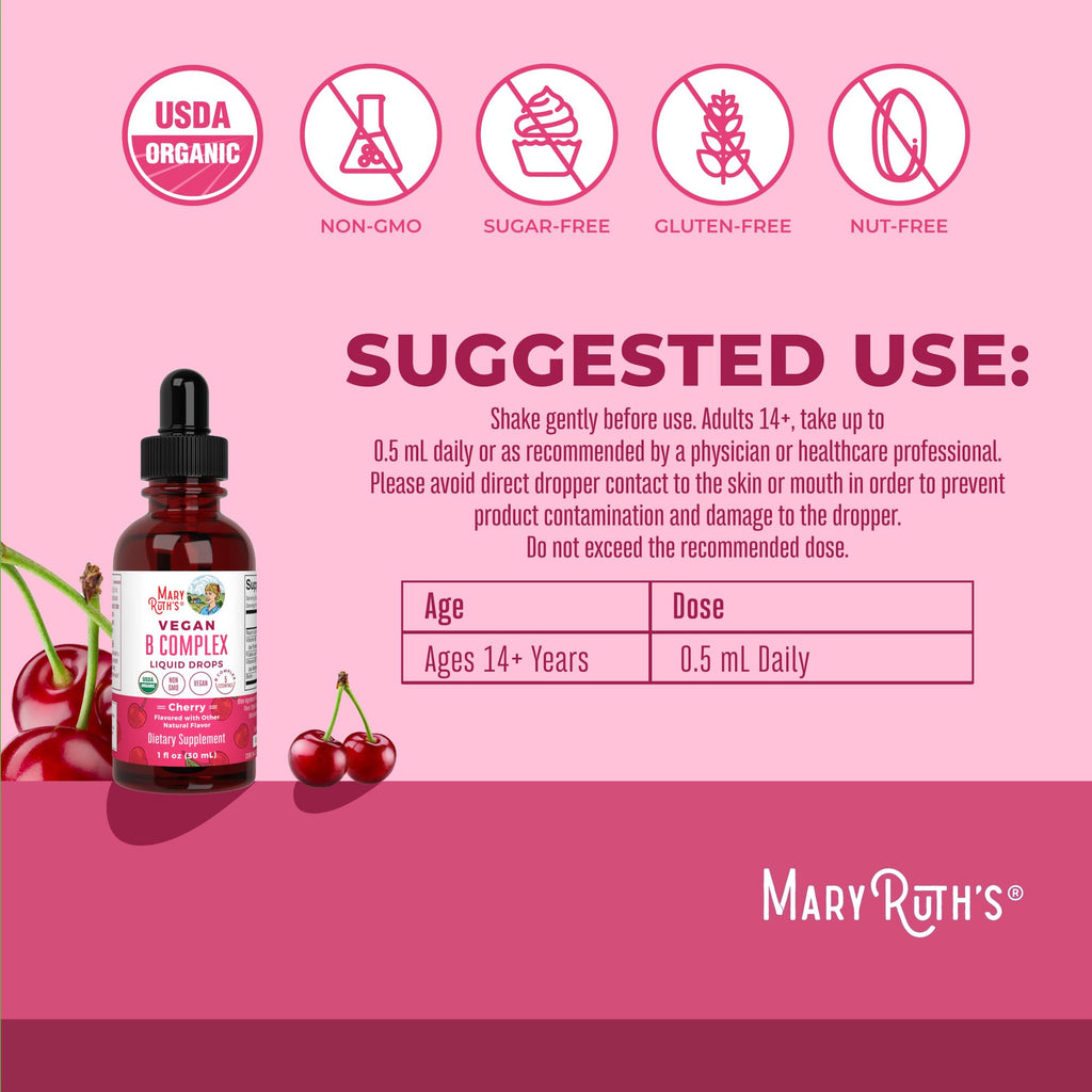 MARYRUTH'S Organic Vitamin B Complex, Biotin, Vitamin B12, Niacin, Folate | B Vitamins Complex, Biotin, Vitamin B12, Niacin, Folate
