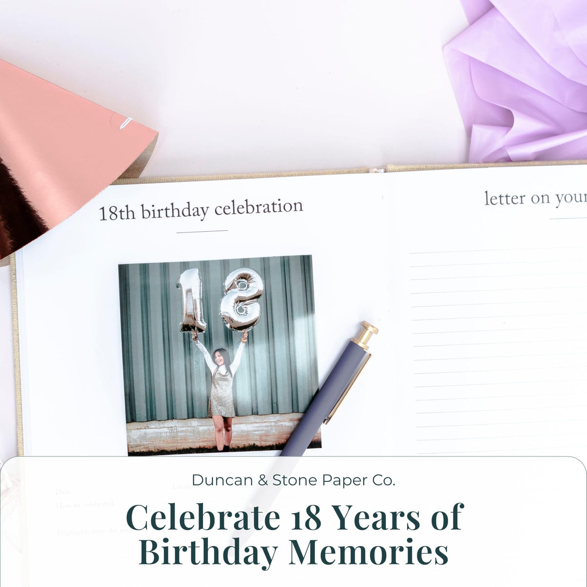 Duncan & Stone Hardcover Birthday Book & Baby Memory Album, 72 Pages