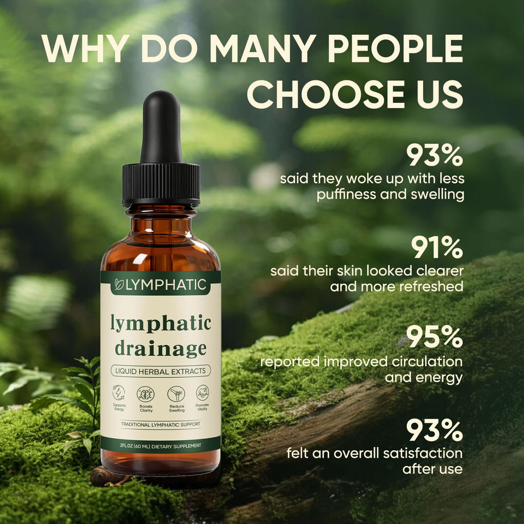 Lymphatic Drainage Drops, Bloat Relief & De-Puff, Immune & Lymph System Support Supplement, – Cleavers, Red Clover, Stillingia Root & Prickly Ash Bark, Fluid Retention, Vegan & Alcohol-Free, 2 Fl Oz