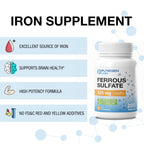 Puregen Labs Ferrous Sulfate 325 mg (65 mg Elemental Iron) High Potency Iron Supplement | No Artificial Color Additives - 200 Tablets