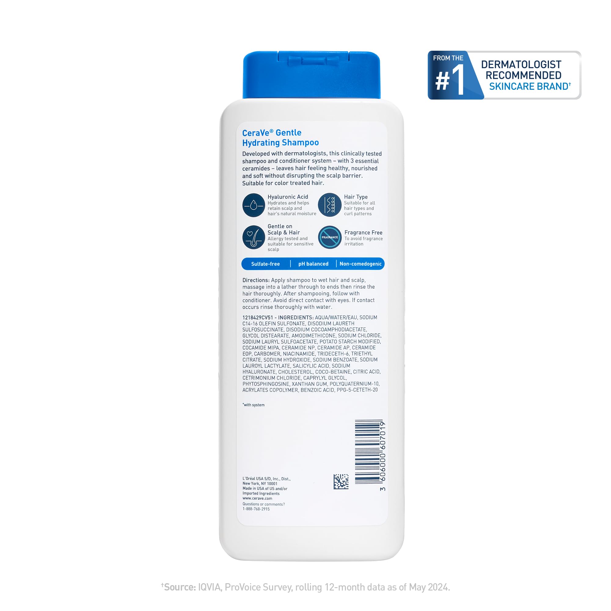 CeraVe Gentle Hydrating Shampoo with Hyaluronic Acid for Hair & Scalp, 12oz | Leaves Hair and Scalp Soft and Healthy-Looking with Ceramides, Niacinamide and A Color Safe Formula