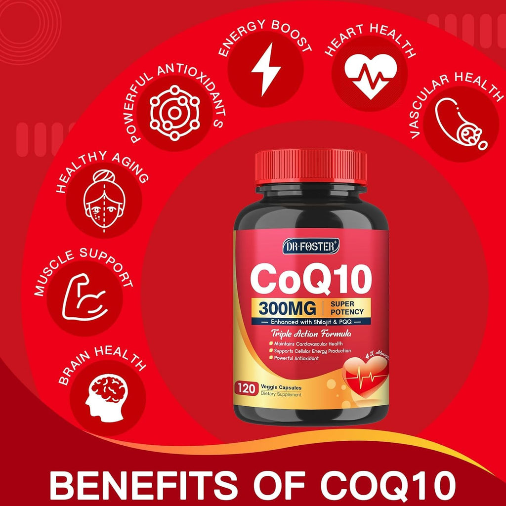 DRFOSTER CoQ10 300mg Supplements with PQQ & Shilajit, 120 Veggie Capsules