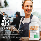 Bronson Super B100 Vitamin B Complex Sustained Release, 120 Tablets | B1, B2, B3, B6, Folic Acid, B12, Biotin & Pantothenic Acid, Energy & Nerve Support, Non-GMO, Gluten-Free & Soy-Free
