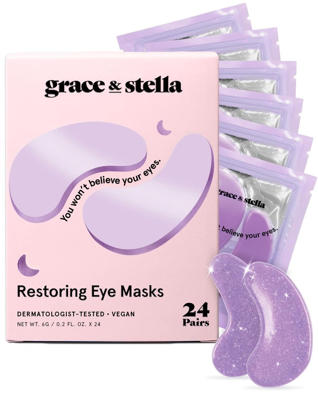 Buy now grace & stella Retinol Under Eye Patches for Puffy Eyes & Dark Circles - Restoring Gel Under Eye Masks with Hyaluronic Acid - Bridesmaid Gifts, Birthday Gifts for Women (Purple, 24 Pairs) at indiglob india