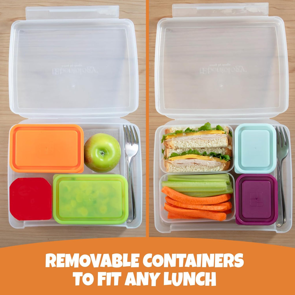 Buy now BentologyTM Clear Bento Lunch Box Set w 5 Removable Nesting Containers- Adapt Inner Compartment Portion Sizes- Meal Prep Snack Holders for Back to School, Leakproof Durable & BPA Free- Dishwasher Safe at indiglob india