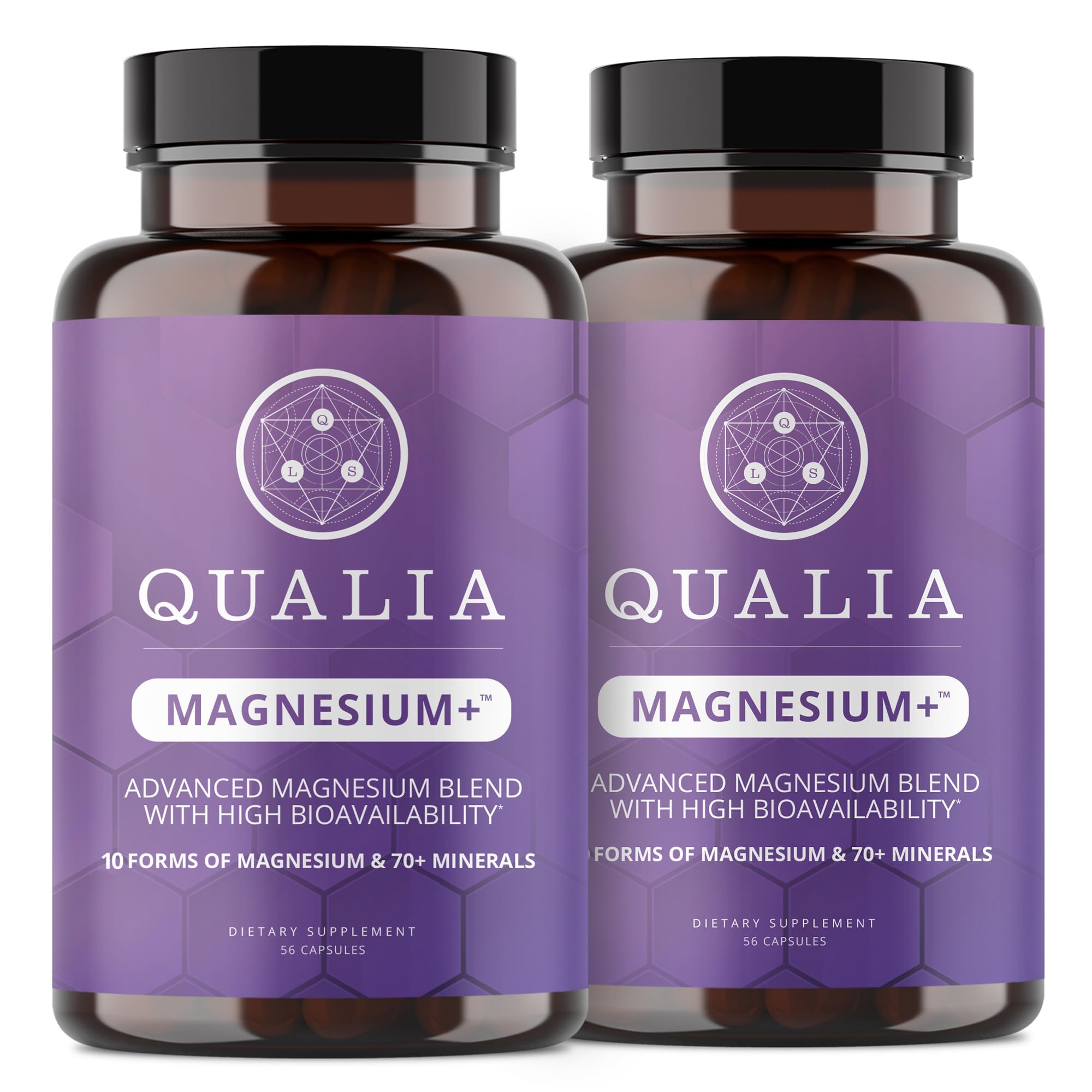 Qualia Magnesium Supplement with Glycinate, 10 Forms and 70+ Minerals | Magnesium complex for women & men with citrate & taurate, for sleep & muscle recovery; clinically studied, high absorption