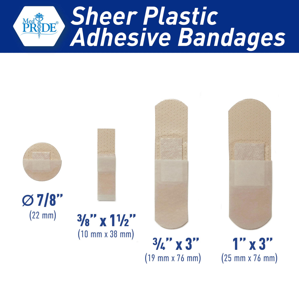 MED PRIDE Junior Strip Bandages,Hypoallergenic,Latex-Free,3/8x1.5 in,100-Ct