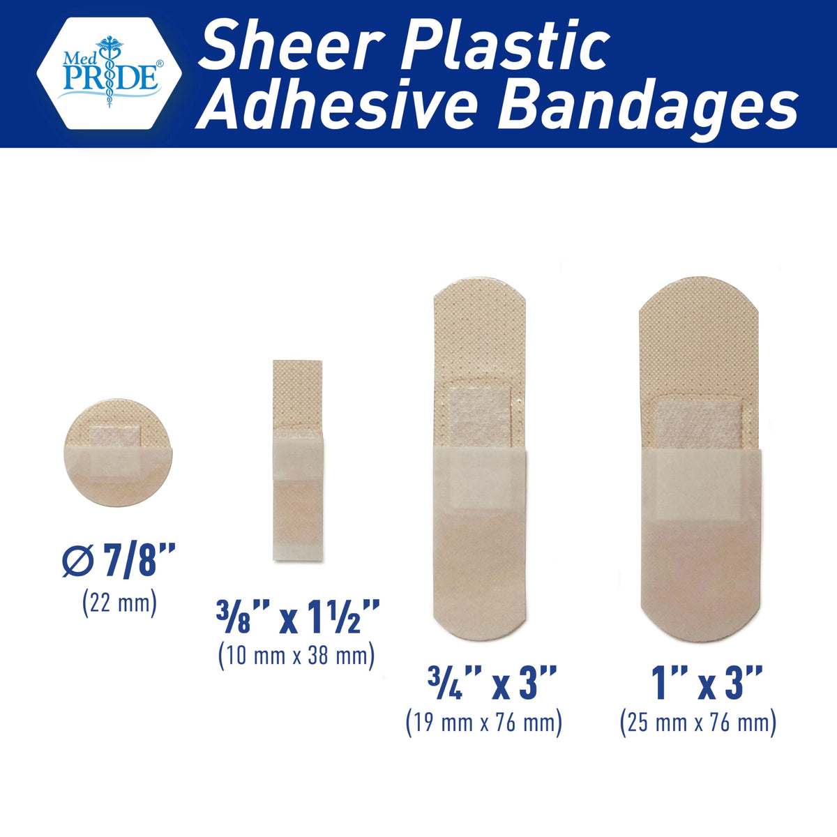 MED PRIDE Junior Strip Bandages,Hypoallergenic,Latex-Free,3/8x1.5 in,100-Ct