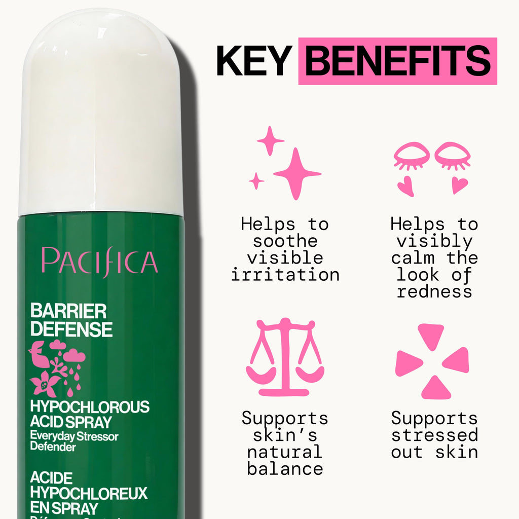 Pacifica Hypochlorous Acid Spray for Face and Skin; Barrier Defense Facial Mist | Soothe Redness, Acne, Eczema, Irritation | HOCl Non-Toxic Clean Formula Facial Cleanser Spray | Fragrance-Free, Vegan
