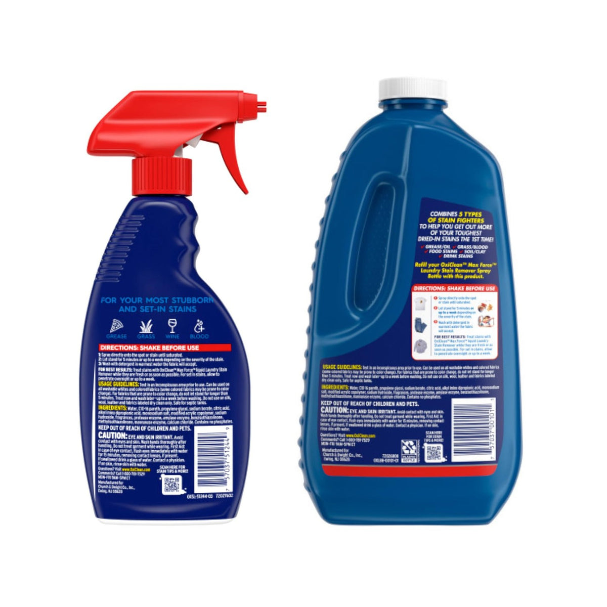 OxiClean Max Force Laundry Stain Remover Spray, 12 fl oz + 48 Fl Oz Refill Bottle Kit 60 Fl Oz Total