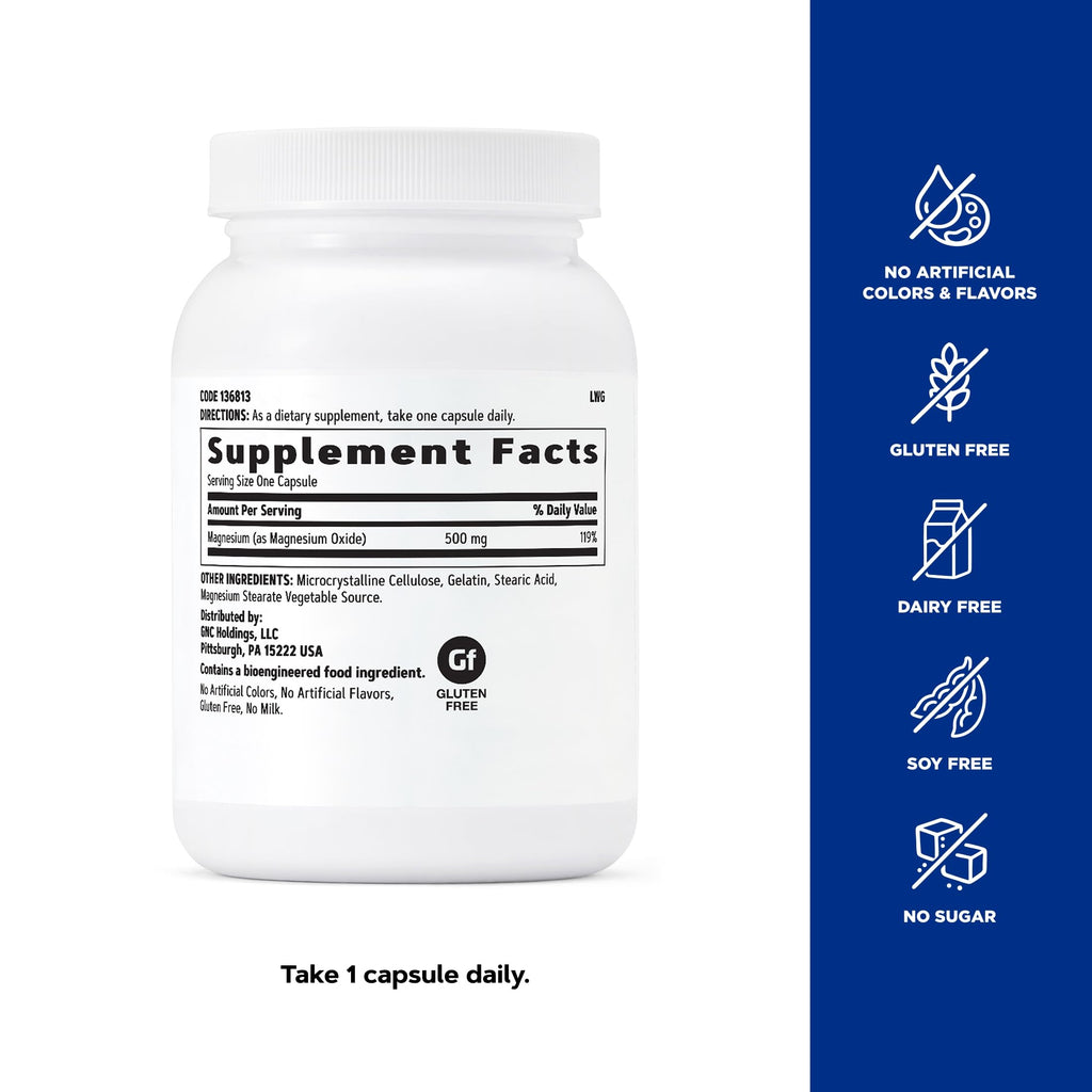 GNC Magnesium 500mg, Supports Strong Bones & Teeth, 120 Capsules