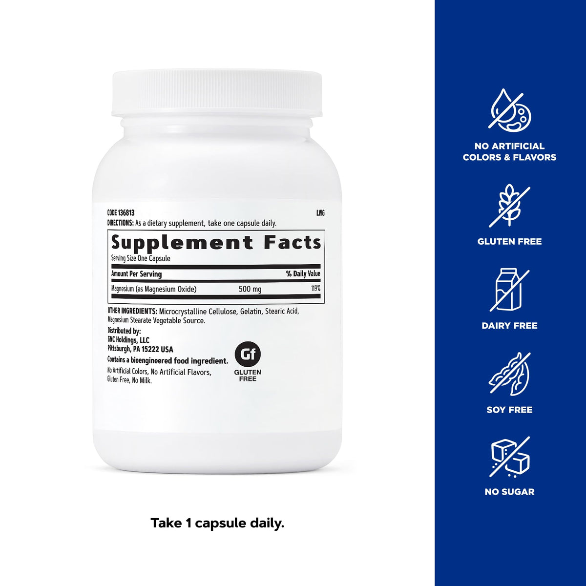 GNC Magnesium 500mg, Supports Strong Bones & Teeth, 120 Capsules