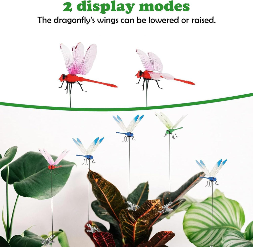 PWireless 8 Pack 3D Dragonfly Clips, Realistic Fake Dragonflies with Stakes