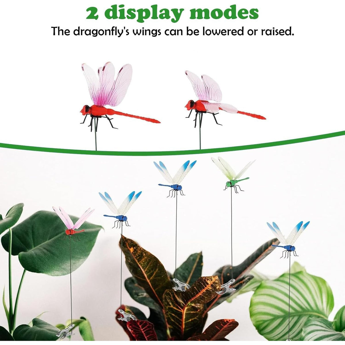 PWireless 8 Pack 3D Dragonfly Clips, Realistic Fake Dragonflies with Stakes