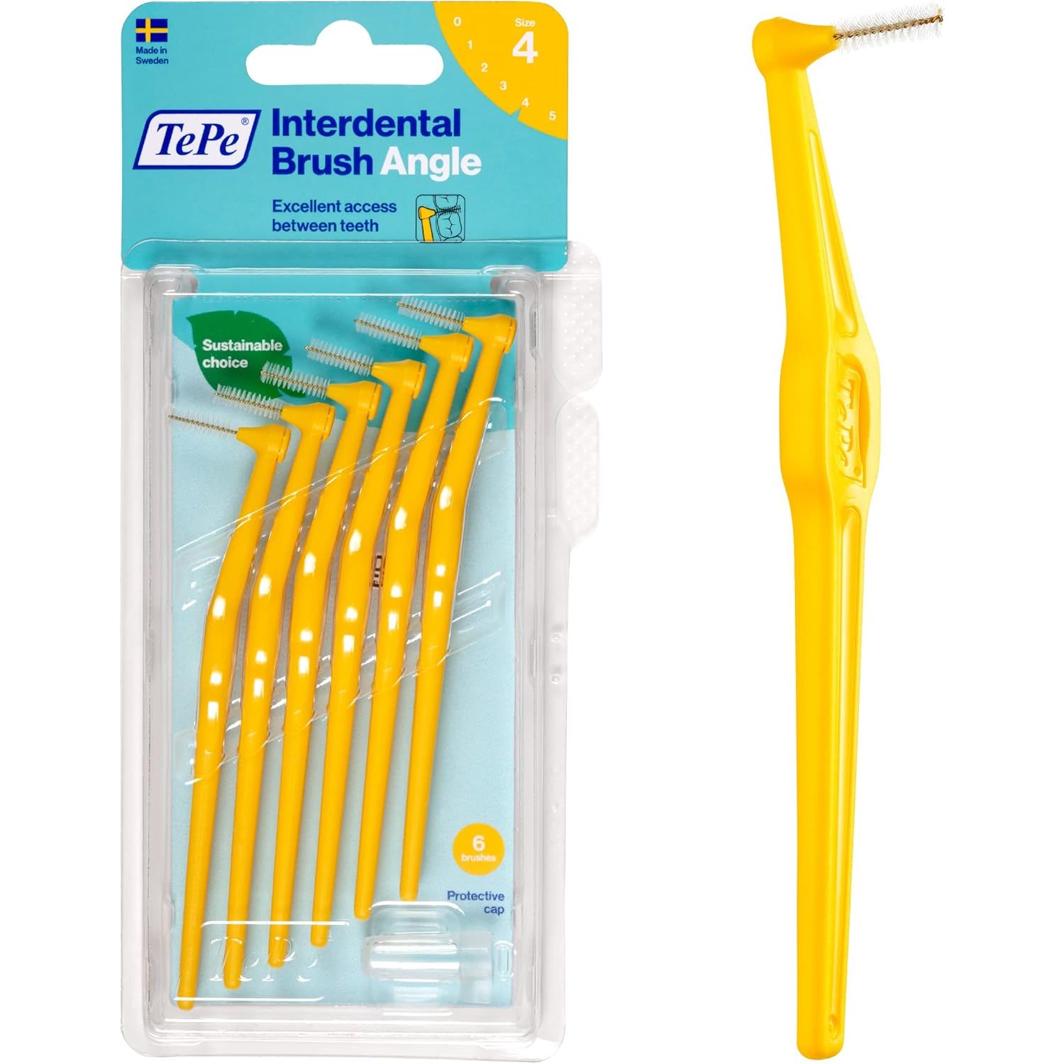 Buy now TEPE Interdental Brush Angle, Angled Dental Brush for Teeth Cleaning, Pack of 6, 0.8 mm, Large Gaps, Green, Size 5 Yellow 0.7 mm at indiglob india
