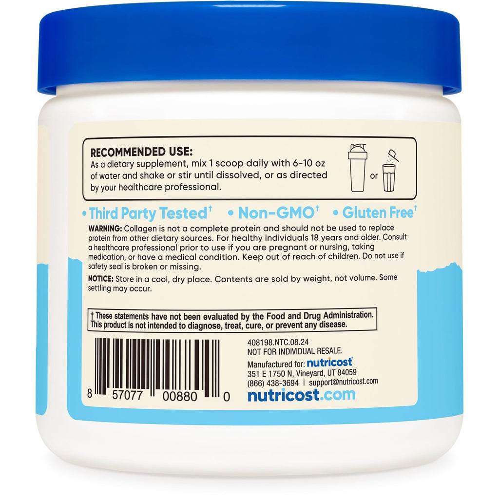 Nutricost Collagen Peptides Powder 4 oz (Unflavored) Type I & III Collagen | Grass-Fed, Gluten-Free & GMO-Free