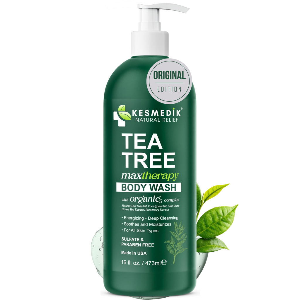 KESMEDIK Tea Tree Body Wash with 100% Tea Tree Oil for Skin, 2-Pack | MaxTherapy Body Soap with Tea Tree, Aloe & Eucalyptus, Cleans, Soothes & Refreshes Sensitive, Itchy Skin for Men & Women