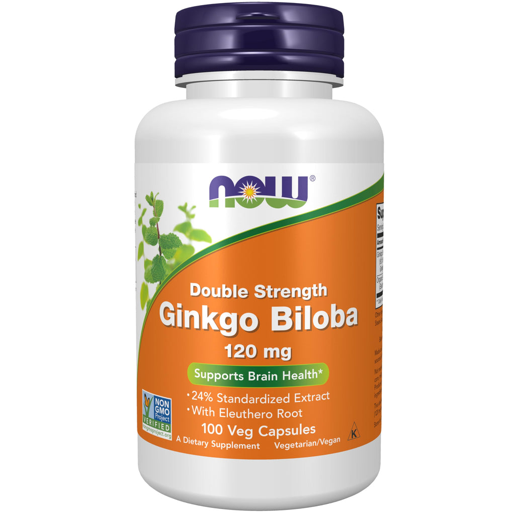 NOW Foods Supplements, Ginkgo Biloba 120 mg, Double Strength, Non-GMO Project Verified, 50 Veg Capsules