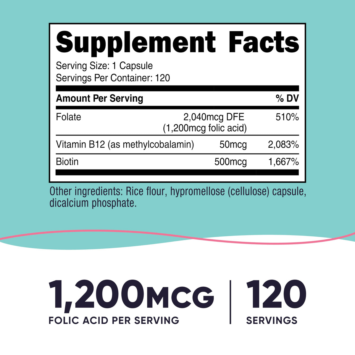 Nutricost Folic Acid for Women (Vitamin B9) 1200 mcg, 120 Capsules