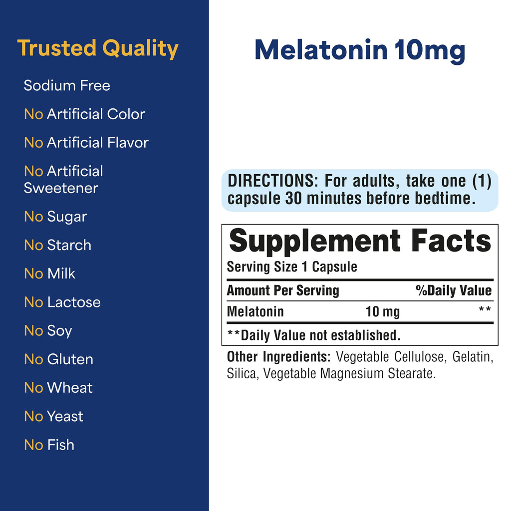 Puritan's Pride Premium Super Strength Melatonin 10mg Sleep Aid | Dietary Supplement for Sound, Restful, and Longer Sleep Support, 4 Month Supply, 120 Rapid Release Capsules