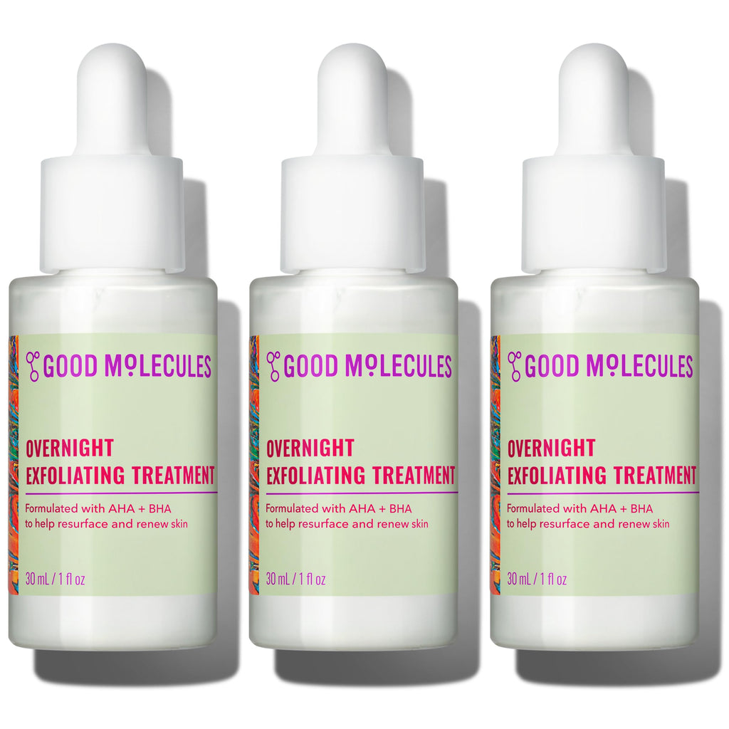 Good Molecules Overnight Exfoliating Treatment, AHA BHA, Pack of 3 | Resurfaces and renews the look of skin overnight with AHA and BHA. Use up to 3 nights a week with daytime SPF.