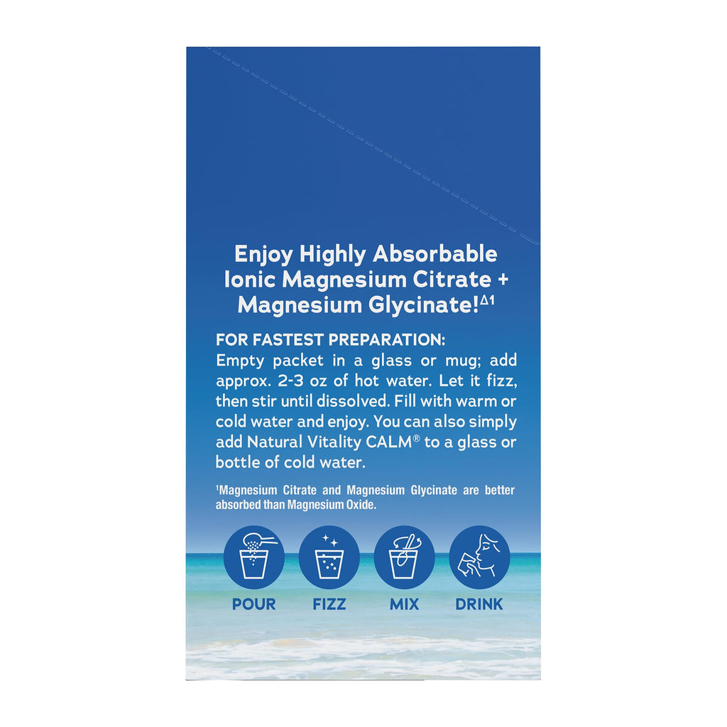 Natural Vitality Calm Magnesium Stick Packets | Raspberry Lemon Flavored Relaxing Drink Mix Powder | On-The-Go Pouches | Gluten & Sugar-Free | 255mg Per Serving | 30 Count