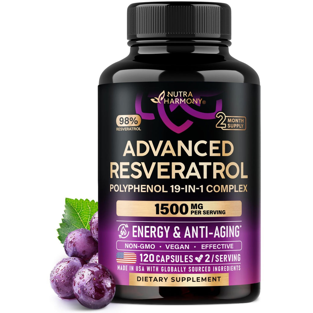 Resveratrol + Berberine, Quercetin, ACV, Acai & Noni Supplement - 120 Caps | 19in1 Organic Polyphenol Resveratrol Supplement - Antioxidant & Heart Health Support - Energy & Anti-Aging - Vegan, NON-GMO