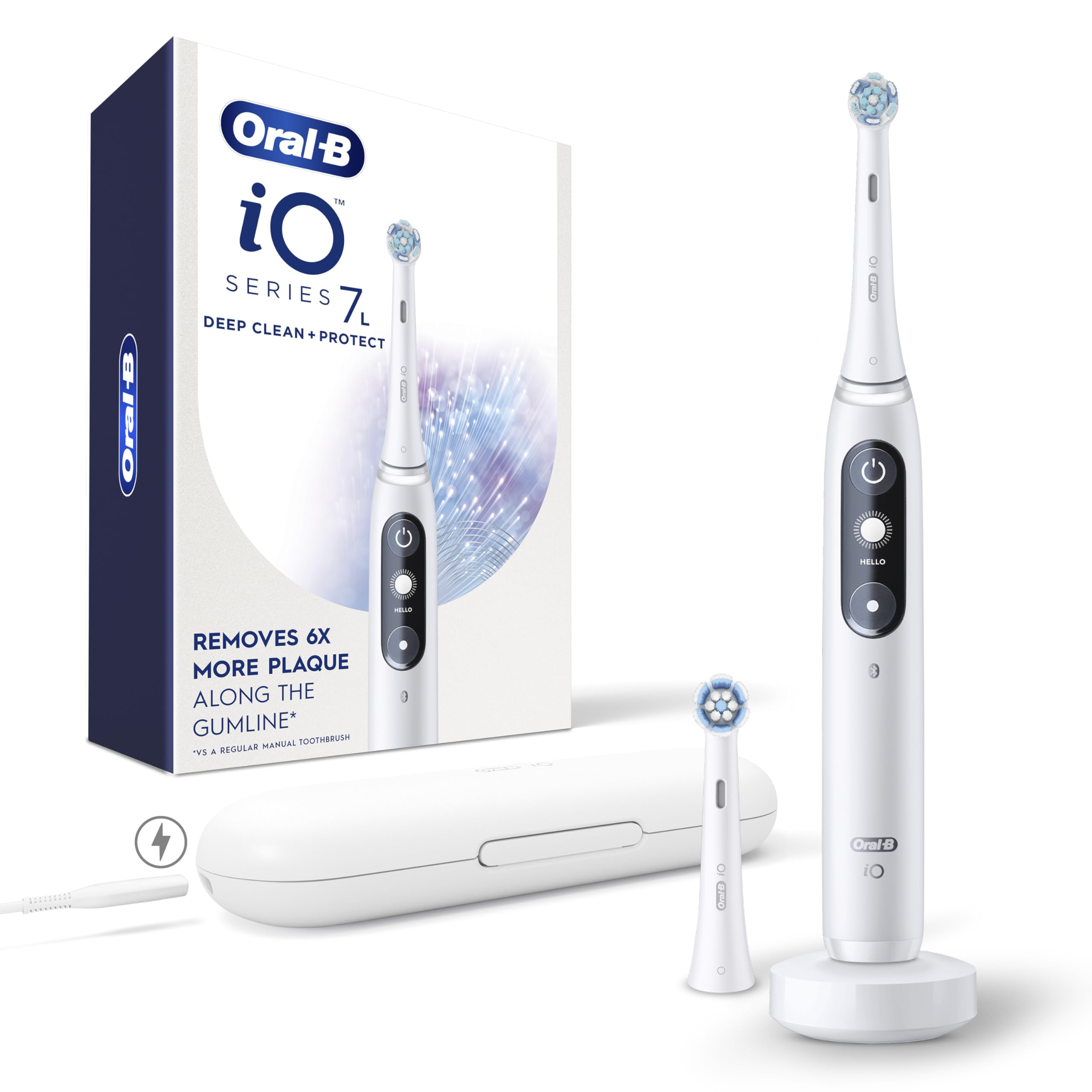 Buy now Oral-B iO Deep Clean + Protect Rechargeable Electric Toothbrush, White, iO Series 7, 2 Replacement Brush Heads, Charging Travel Case at indiglob india