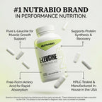 NutraBio L-Leucine Supplement - Optimal Amino Acid for Muscle Growth & Recovery - Naturally Fermented Free Form Leucine Amino Acids Supplement- Vegan, Non-GMO, Gluten Free - 400mg, 180 Capsules