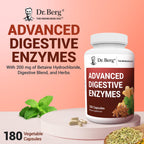 Dr. Berg Advanced Digestive Enzymes with Apple Cider Vinegar - Includes Digestive Health Ingredients Like Betaine Hydrochloride (HCI), Ginger Root & Peppermint Leaf - 180 Capsules